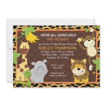 Leopard Jungle Friends Orange Baby Shower Invitati Invitation