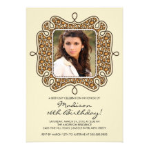 Leopard Photo Sweet Sixteen Birthday Inviation Custom Announcement