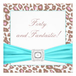 Leopard Pink Brown Teal Womans 40th Birthday Party Custom Invites