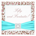 Leopard Pink Brown Teal Womans 50th Birthday Party Invites