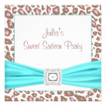 Leopard Posh Pink Teal Diamond Sweet Sixteen Custom Announcements