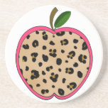 Leopard Print Apple Teacher Beverage Coasters