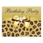 Leopard Print, Bow & Diamond Birthday Party Personalized Announcement