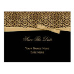 Leopard Print Bow Ribbon on Black Save The Date Post Cards