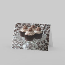 Leopard print & Cupcakes greetings card