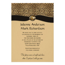 Leopard Print FAUX Ribbon Jewel Wedding Invitation