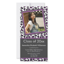 Leopard Print Graduation Photo Announcement purple Photo Card