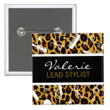 Leopard Print Hair Salon Name Badge Buttons