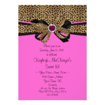 Leopard Print Pink Jewels Diamonds Sweet 16 Invitation