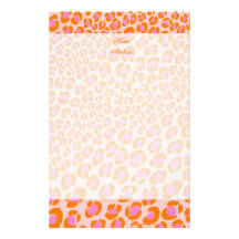 Leopard Print Pink + Orange/Add background colour! Stationery