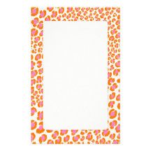 Leopard Print Pink + Orange/Add background colour! Stationery Design