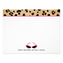 Leopard Print  / Pink Sunglasses Flat Notecards Custom Invites