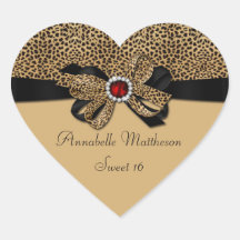 Leopard Print Red Jewel Diamonds Sweet 16 Heart St Heart Sticker