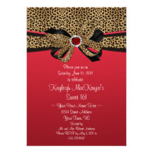Leopard Print Red Jewels Diamonds Sweet 16 Custom Announcement