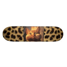 Leopard Print with Orange Tabby Cat Skate Decks