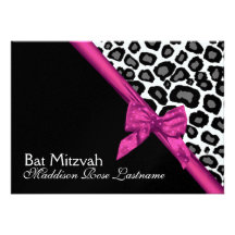 Leopard Spots and Pink Ribbon Bat Mitzvah Personalized Invite