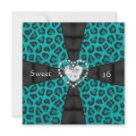 Leopard Teal Sweet 16 Sixteen Birthday Party Personalised Announcements