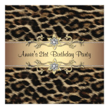 Leopard Womans 21st Birthday Party Personalised Invitations