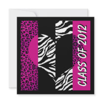 Leopard Zebra Print Hot Pink Graduation Party Personalized Invitation