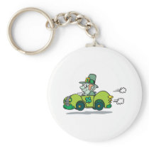 Leprechaun Driving A Green Car Keychains