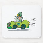 Leprechaun Driving A Green Car mousepads