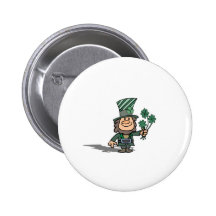 Leprechaun With Clovers Pinback Buttons
