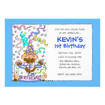 Let 'Em Eat Cake - 1st Birthday for Baby Boy Personalised Invitations