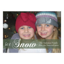 Let It Snow Ribbon Photo Card -green Invites