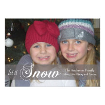 Let It Snow Ribbon Photo Card -grey Personalized Invites