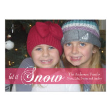 Let It Snow Ribbon Photo Card -pink Invitation
