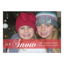 Let It Snow Ribbon Photo Card -red Custom Announcements