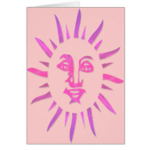 *Let The Sunshine* Pink Sun Face Design Greeting Cards