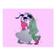 lets all do the twist swing dancers postcard