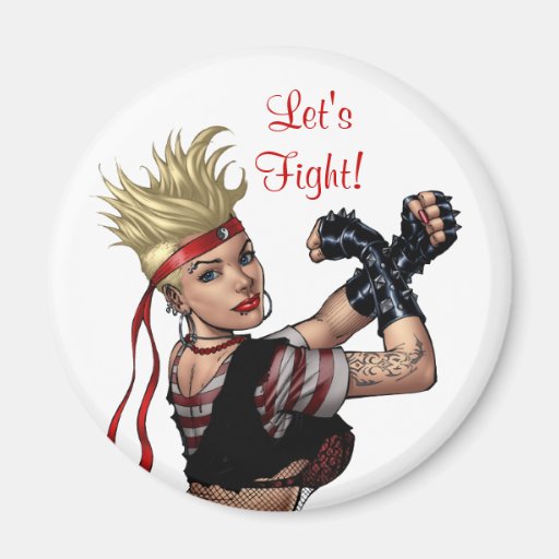 Let's Fight! Blonde Punk Rock Girl Pin-up by Al Ri Fridge Magnet