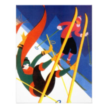 "LET'S GO SKIING" art deco style skiing Invitation