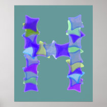 Letter H, Blue seaglass mosaic squares