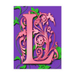Letter L Monogram Initial on Pink Purple Cards postcards