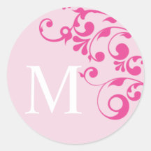 Letter M Monogram Pink Wedding Envelope Seals Round Sticker