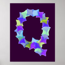 Letter Q, Blue seaglass mosaic squares, poster