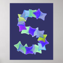 Letter S, Blue seaglass mosaic squares, posters