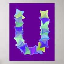 Letter U, Blue seaglass mosaic squares