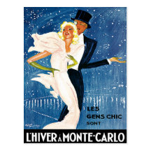 L'Hiver Monte Carlo Monaco Vintage Travel Poster Post Card