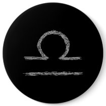 Libra. Zodiac Astrology Sign. Black. Pinback Buttons