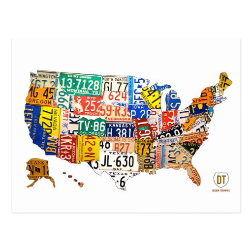 License Plate Map of the USA Postcard