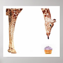 "Licker with Cupcake" Giraffe Watercolor Print