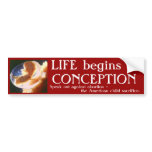 LIFE begins atCONCEPTION bumper stickers