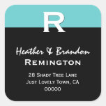 Light Aqua  Black Simple Elegant Custom Monogram R Square Sticker