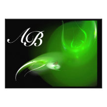 LIGHT BIRD IN GREEN MONOGRAM CUSTOM INVITES