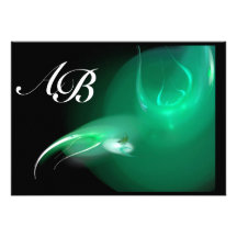 LIGHT BIRD IN GREEN MONOGRAM INVITATIONS
