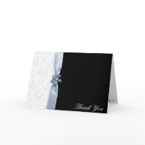 Light blue and black damask Thank you card